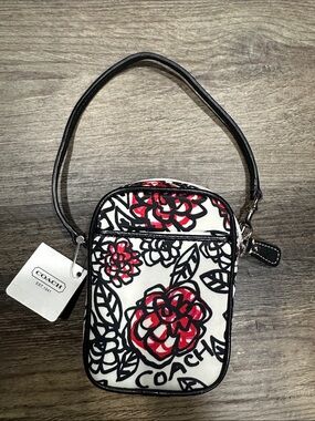 Coach White Floral Mini Wristlet - Red & Black